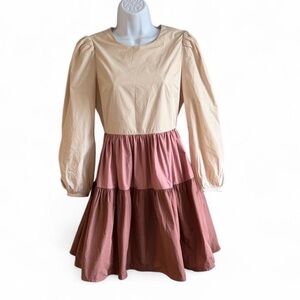 English Factory Beige and Pink Long Sleeve Dress